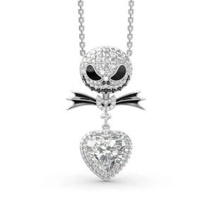 Jeulia "Bat Bow Tie" Skull Heart Cut Sterling Silver Necklace MSRP $168